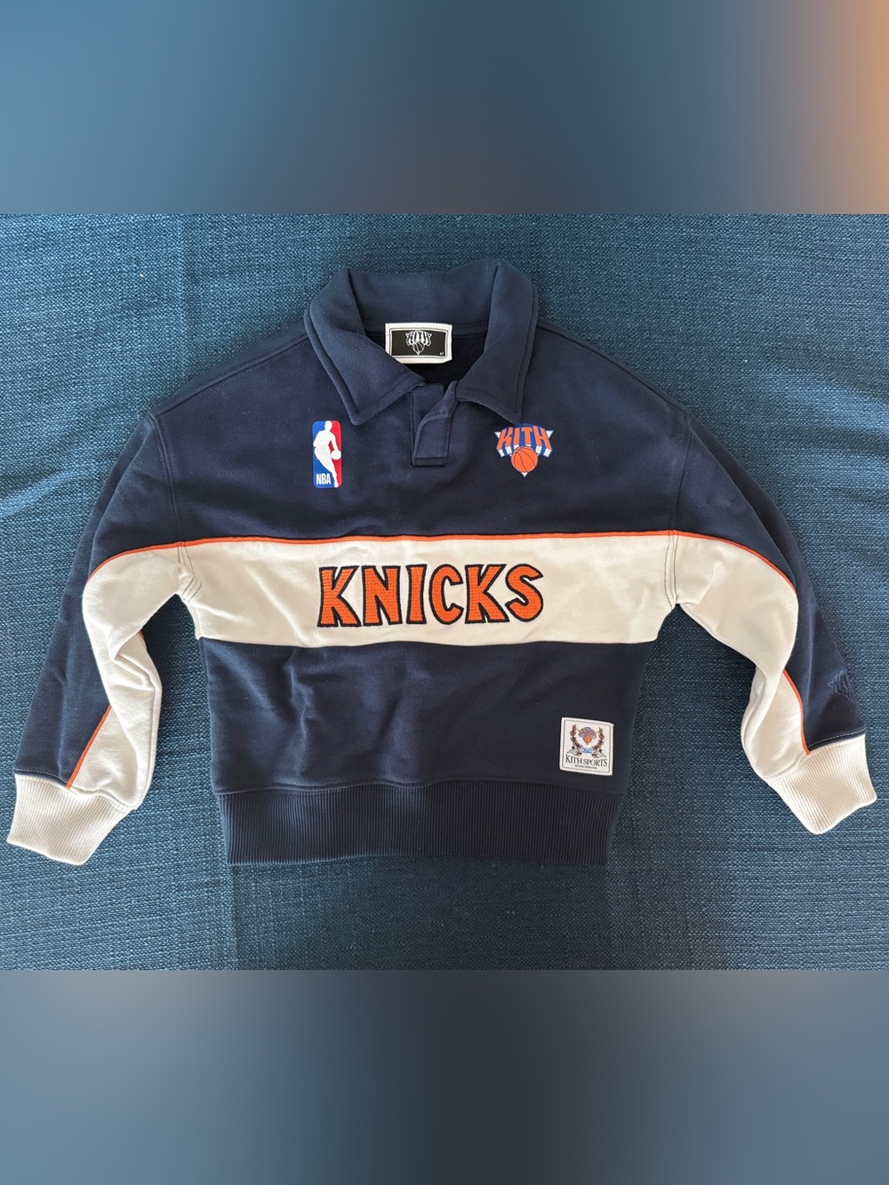 Kith Toddler Knicks Navy Cream and Orange Knicks Polo Crewneck Sweatshirt